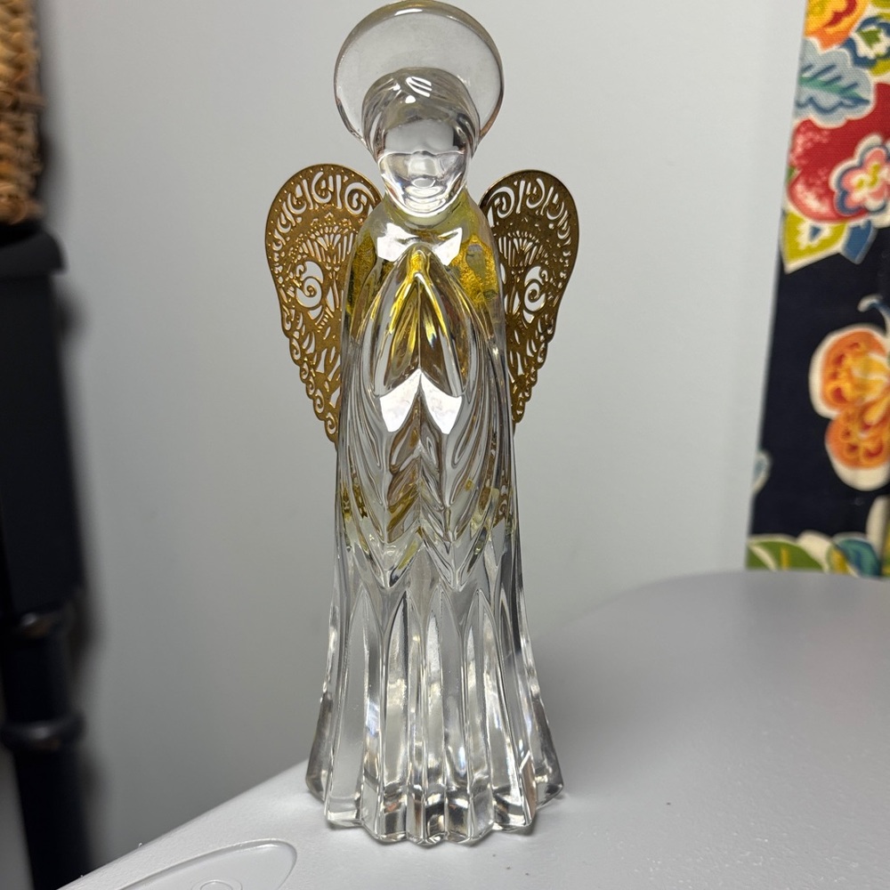 VTG 1990s Gorham Crystal & Gold Nativity Praying Angel Gold Wings Germany